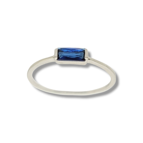 .25ct Simulated Sapphire Baquette Rhodium Plated 925 Solitaire Ring - Picture 2 of 5